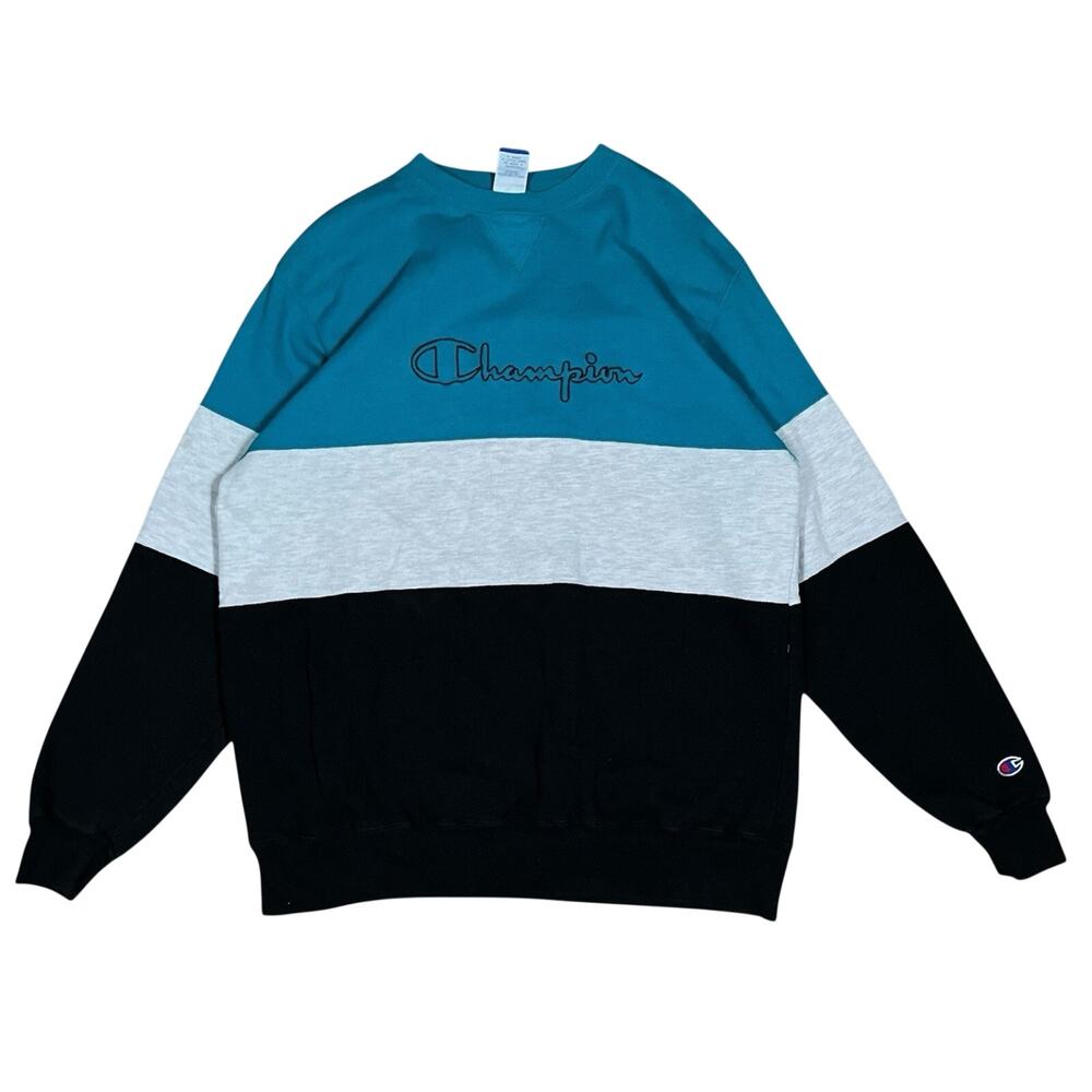 Vintage 80s /90s Champion Spellout Colorblock Striped Crewneck Sweatshirt XL USA